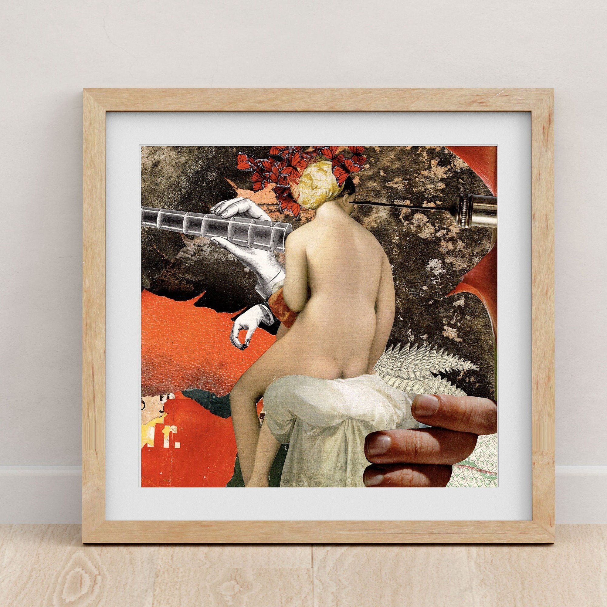 Tableau Surréaliste et Onirique, Art Du Collage, Cabinet de Curiosité, Affiche La Baigneuse, Décorat