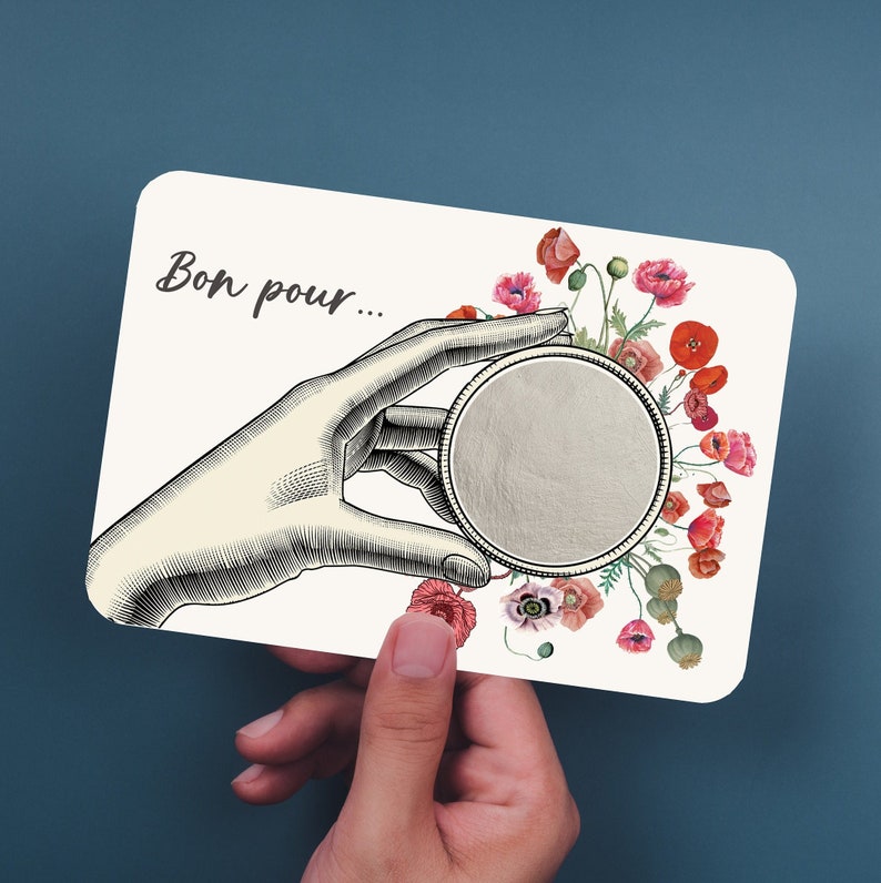 Customizable scratch card, august flower design: the poppy, good for..., marriage or civil union proposal, original gift for her. image 2