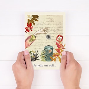 Carte postale "Je jette un oeil", collage numérique, expression  populaire, impression en couleur, cadeau, gift,  femme engagée
