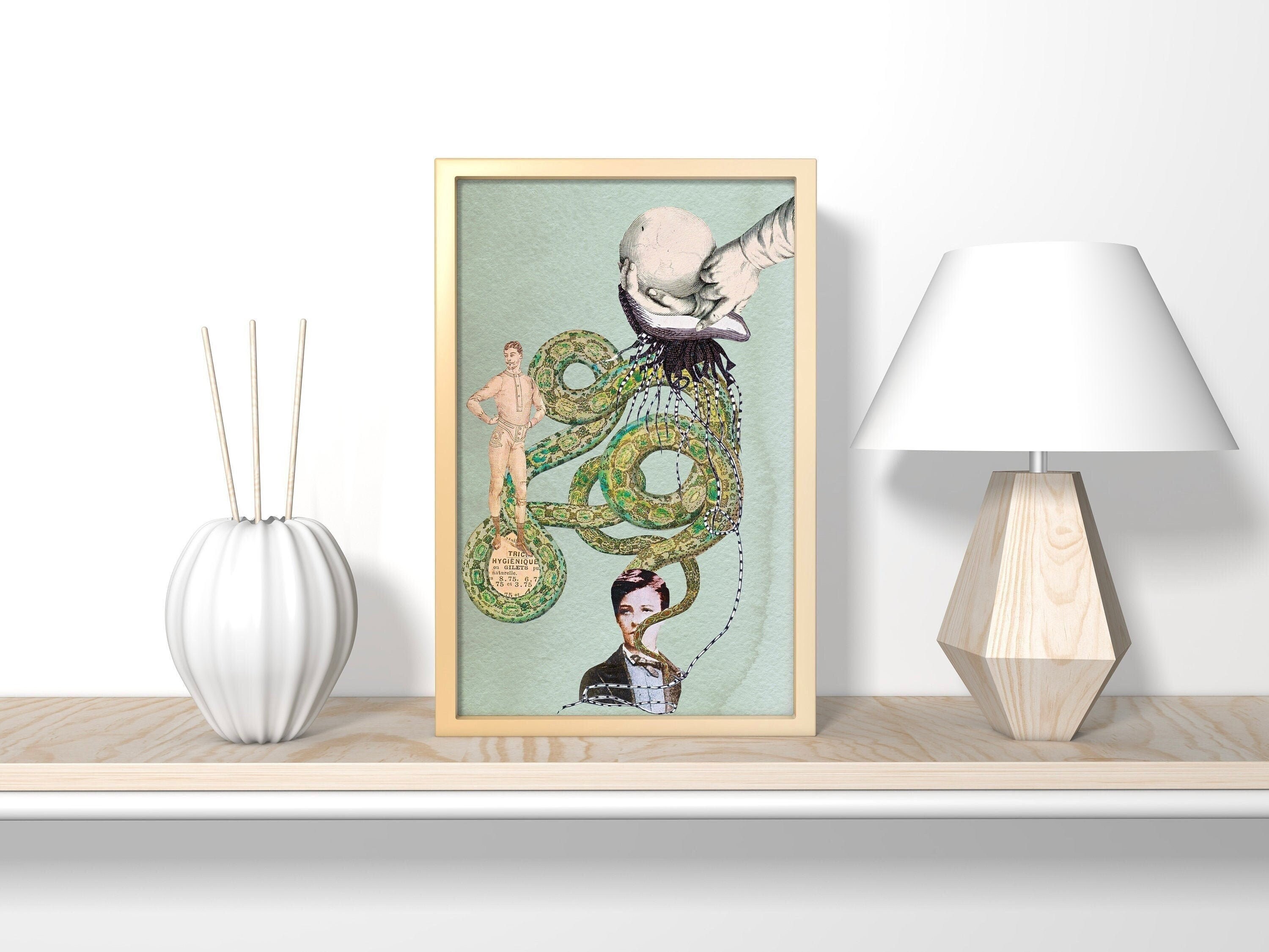 Illustration Surréaliste, Affiche Vintage, Cabinet de Curiosité, Décoration Bohème Chic, Scandinave,