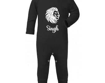 Personalised Baby Sleepsuit South Asian Indian Desi Baby Boy Punjabi Gurmukhi Sikh Baby Newborn Gift Lion Baby Grow Singh