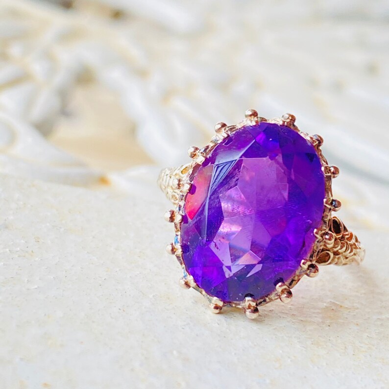 Huge 8CT Oval Cut Natural Amethyst Heavy Solid Sterling Silver Ring