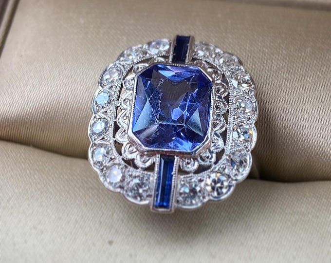 Vintage Belle Époque 5CT Sapphire Diamond 14K Ring