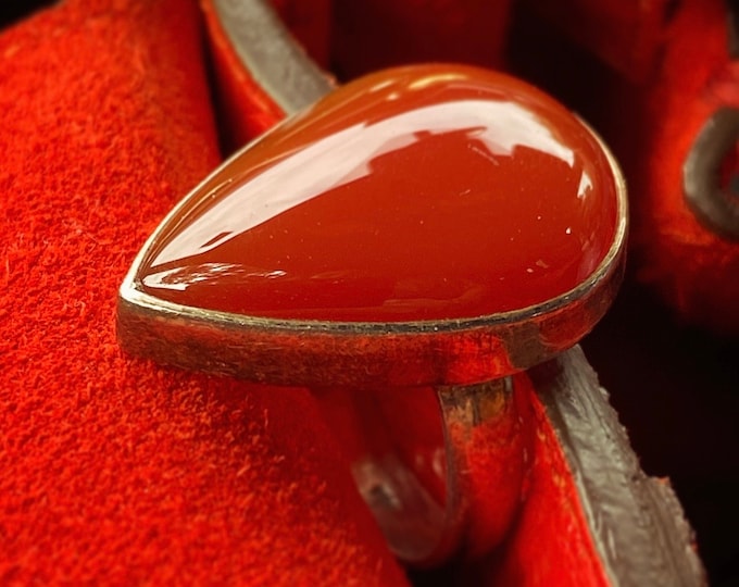Perfectly Enormous Carnelian Pear Cut Ring