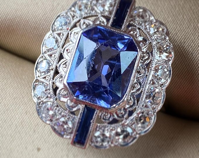 Vintage Belle Époque 5CT Sapphire Diamond 14K Ring