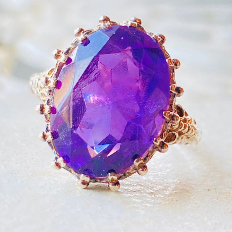 Huge 8CT Oval Cut Natural Amethyst Heavy Solid Sterling Silver Ring