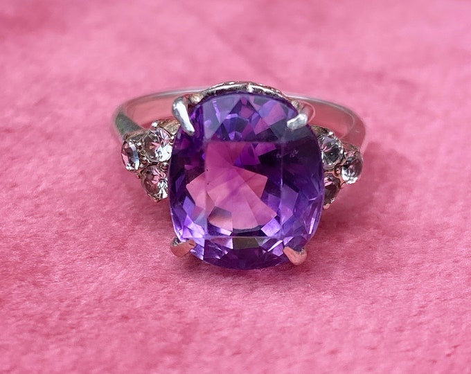 Edwardian Style Vintage 6.50CT Amethyst Natural White Spinel Ring