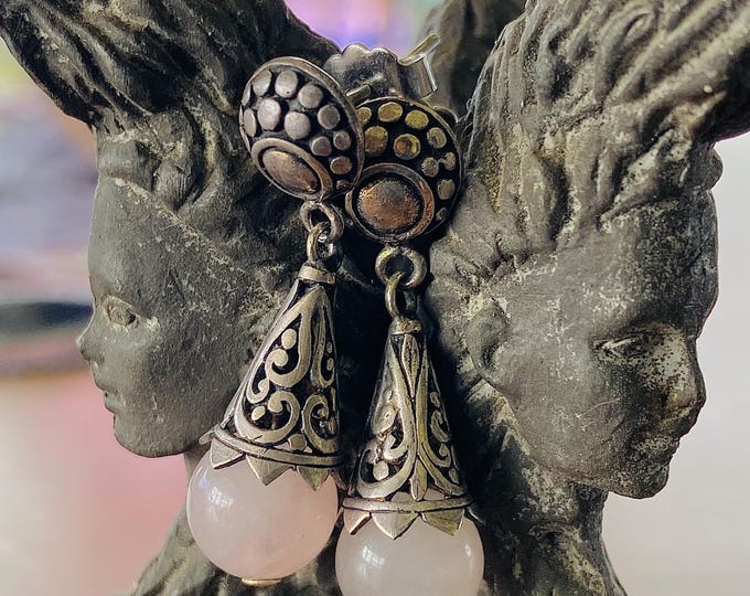 Moonstone Lavender Quartz Celtic Bohemian Drop Dangle Earrings