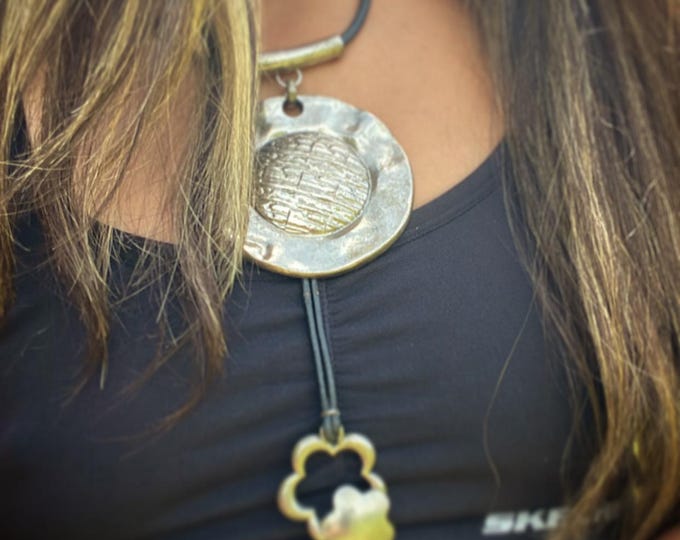 Vintage Handmade Pewter Abstract Necklace