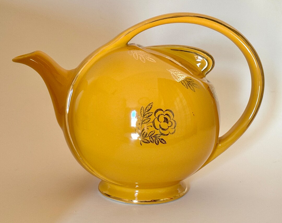 Vintage HALL CHINA Airflow Teapot, Mustard Yellow Gold, MCM Etsy