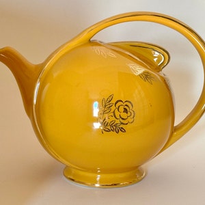 Vintage HALL CHINA Airflow Teapot, Mustard Yellow Gold, MCM