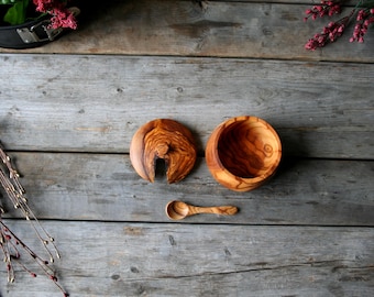 Personalized wooden spice bowl, wooden sugar bowl, wooden bowl with spoon , christmas gift, gift for her, gift for him, kitchen tools, gift