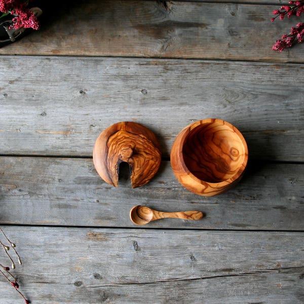 Personalized wooden spice bowl, wooden sugar bowl, wooden bowl with spoon , christmas gift, gift for her, gift for him, kitchen tools, gift