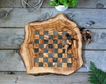 Tablero de ajedrez, juegos de ajedrez, mesa de ajedrez, madera de olivo, regalo de Navidad, regalo de fiesta, regalo de boda, regalo para ella, regalo