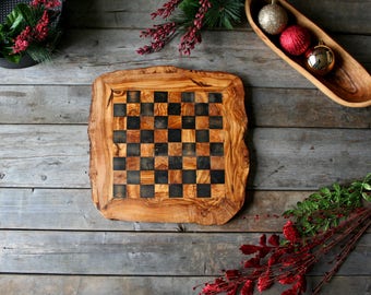 Rustic Chess Set with Rough Edges , wood chess board, birthday gift , gift for him , gift for her, wedding gift