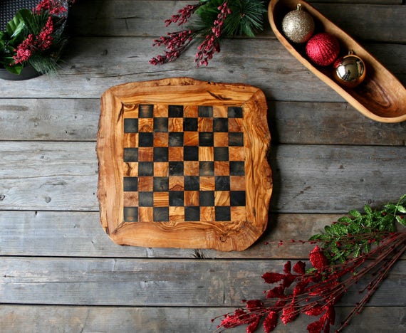 Wooden Chess Set with Rustic Rough Edges