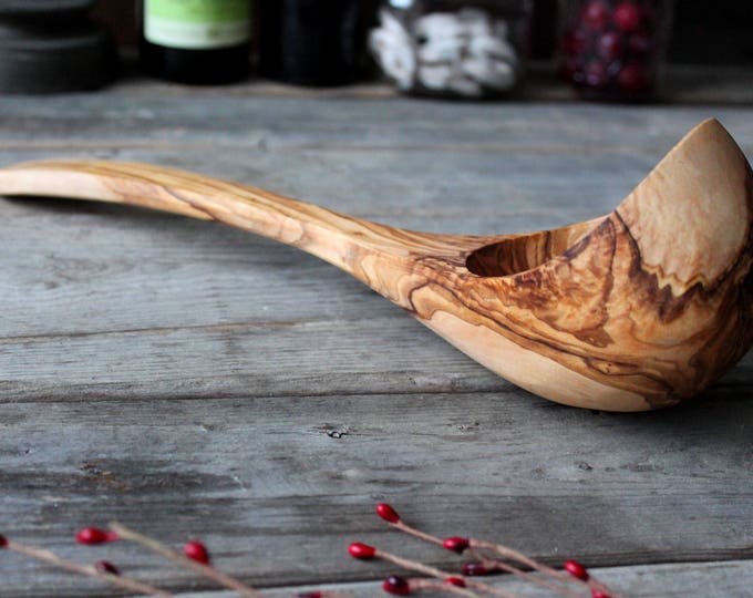Large Wooden Ladle , Spoon for Serving Stew and Chili , Handmade , Deep