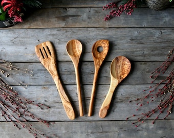 wooden spoon, wood spoon, wooden utensils, wooden gift, wooden spatula, christmas gift, olive wood, kitchen tools, kitchen utensils, gift