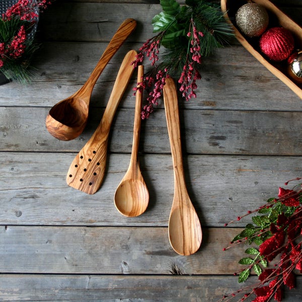 ustensiles en bois , spatule de bois , bois d'olivier , cadeau de noel , cadeau pour elle , cadeau d'échange , cadeau