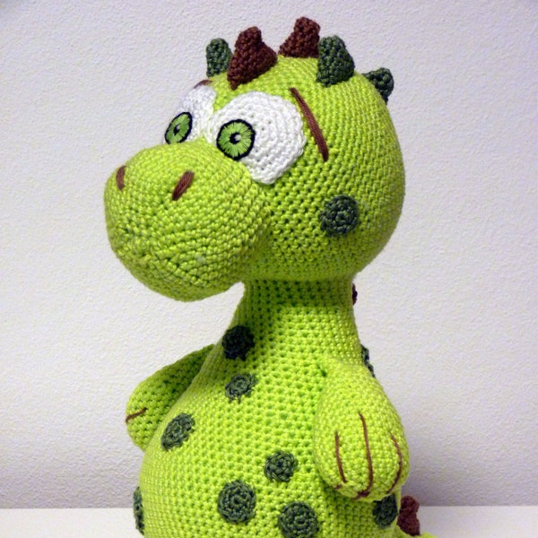 Crochet Pattern Dinosaur Lucky Amigurumi  PDF Cute Green Dino Genuine Eyes Stuff Toy For Children Animal Stains Thorns Embroider EBook