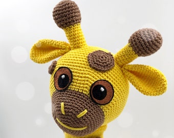 Häkelanleitung Giraffe Zoe Amigurumi PDF Niedlich Gelb Safari Tier Echte Augen Stoff Spielzeug Für Kinder Tierflecken Sticken EBook