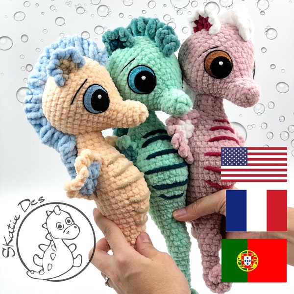 Crochet Pattern Seahorse Flip Amigurumi PDF Cute Brown Sea Animal Genuine Eyes Stuff Toy For Children Soft &Cuddly Embroider EBook