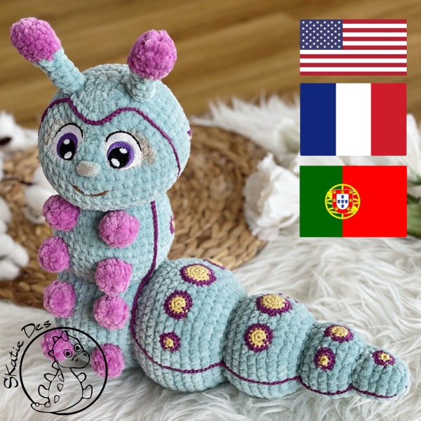 Crochet Pattern Caterpillar Holly Amigurumi PDF Cute Brown Insect Animal Genuine Eyes Stuff Toy For Children Soft &Cuddly Embroider EBook
