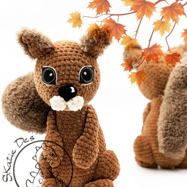 Häkelanleitung Eichhörnchen Nelly Amigurumi PDF Niedliches Braunes Baum Tier Echte Augen Stoff Spielzeug Für Kinder Herbst Weich & Kuschel Ebook