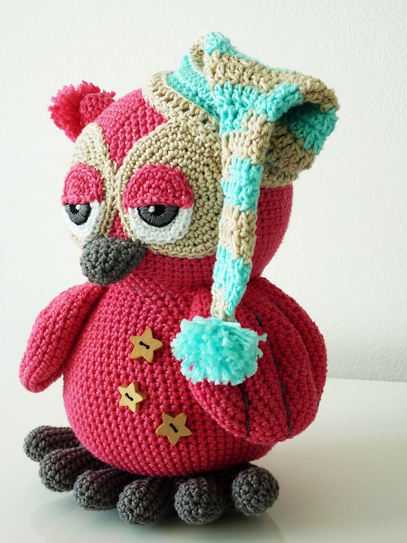  Crochet  Pattern Owl  Pinky Amigurumi PDF Cute Sleepy Pink 