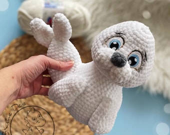 Haakpatroon Seal Amigurumi PDF Cute White Sea Animal Echte Ogen Stuff Speelgoed voor kinderen Zacht en knuffelig Borduur EBook