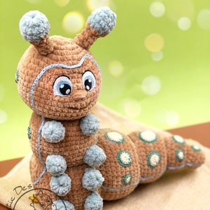 Crochet Pattern Caterpillar Holly Amigurumi PDF Cute Brown Insect Animal Genuine Eyes Stuff Toy For Children Soft &Cuddly Embroider EBook image 4