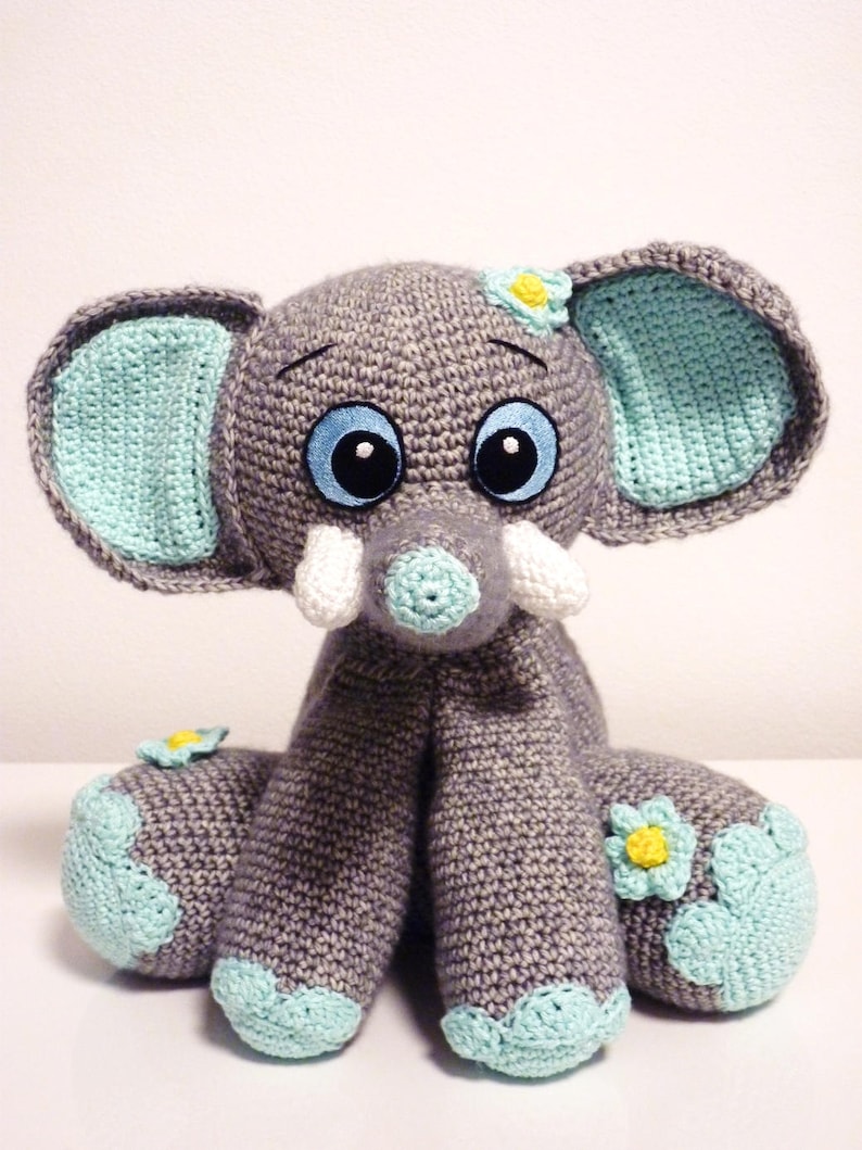 Crochet Pattern Elephant Happy Amigurumi PDF Cute Grey Mint - Etsy
