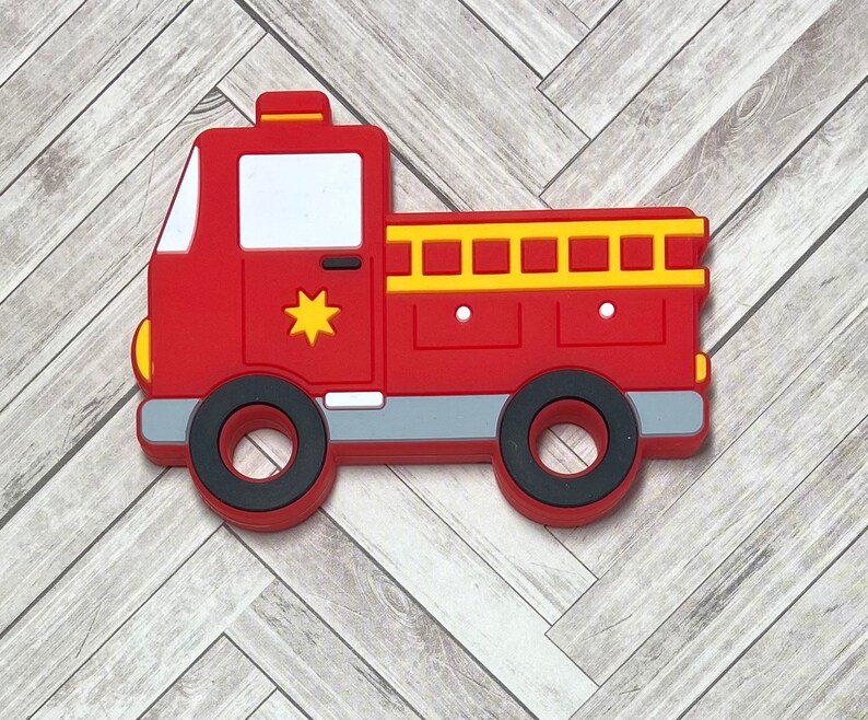 Firetruck Silicone Teether Fire Truck Teething Pendant Fire Etsy
