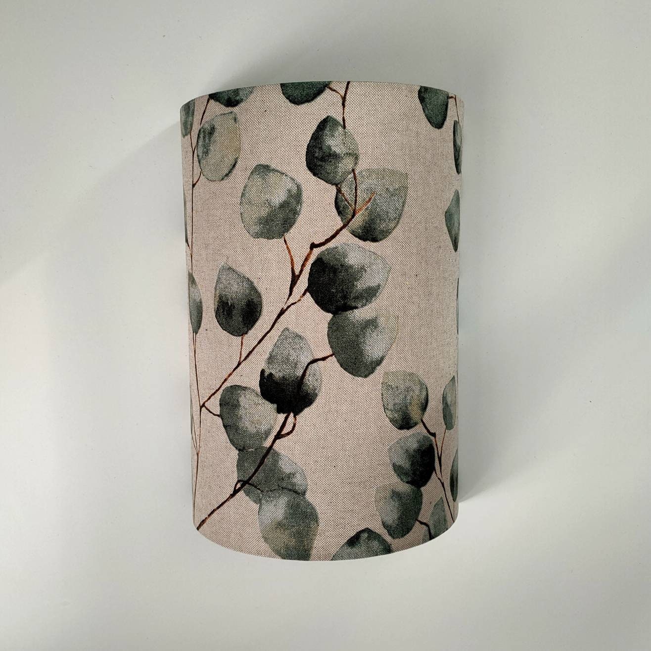 Applique Murale Demi-Cercle, Tissu Imprimé Feuilles Eucalyptus sur Fond Effet Lin Beige Pour Salon/S