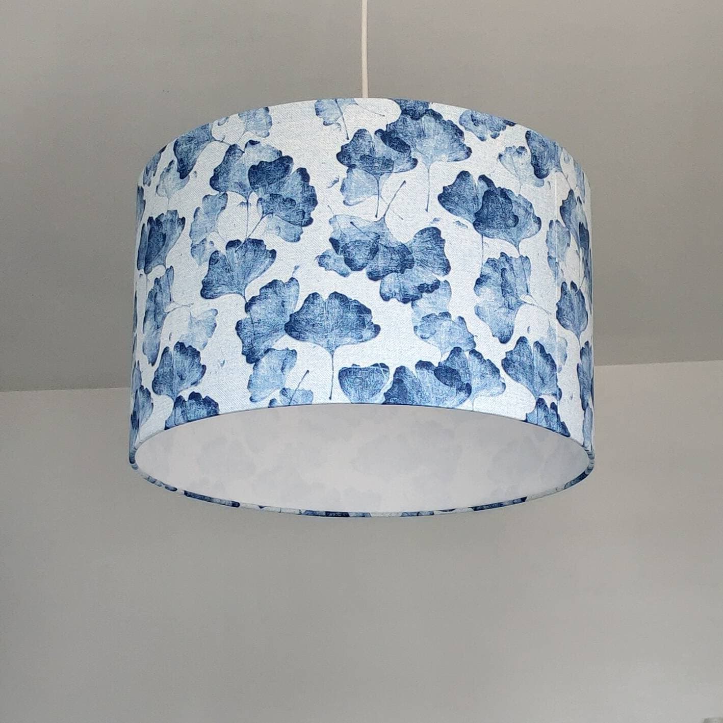 Abat-Jour Rond Gingko Bleu, Pour Pied de Lampe/Lampadaire et Suspension