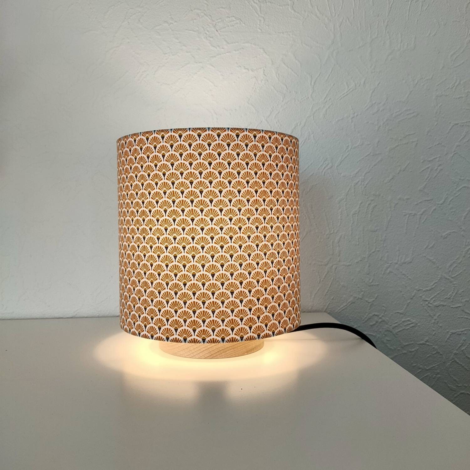 Lampe à Poser Socle Tube Art Déco Contemporain Tissu en Coton Imprimé Jaune Rose Rouge Bleu Parme Gr