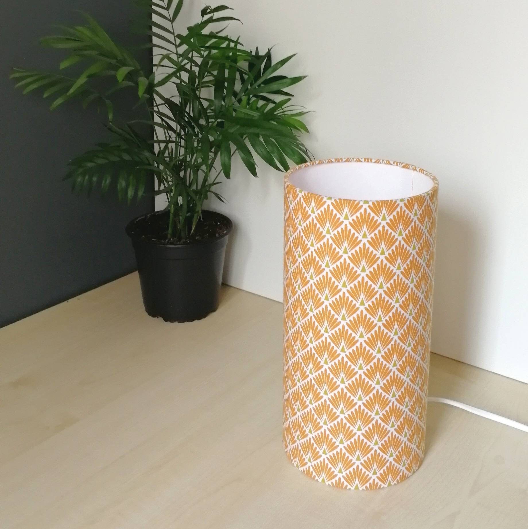 Lampe à Poser Tube 23 cm Motifs Imprimé Art Déco Écailles Jaune Rouge Vert Kaki Bleu Ciel Noir