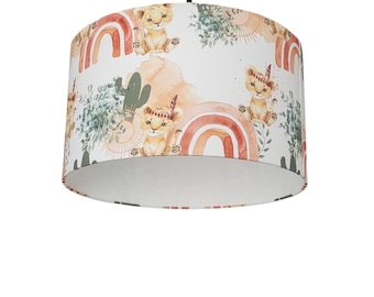 Indian Lion Cubs Pendant Lampshade Round Printed Fabric Baby/Children&#39;s Room