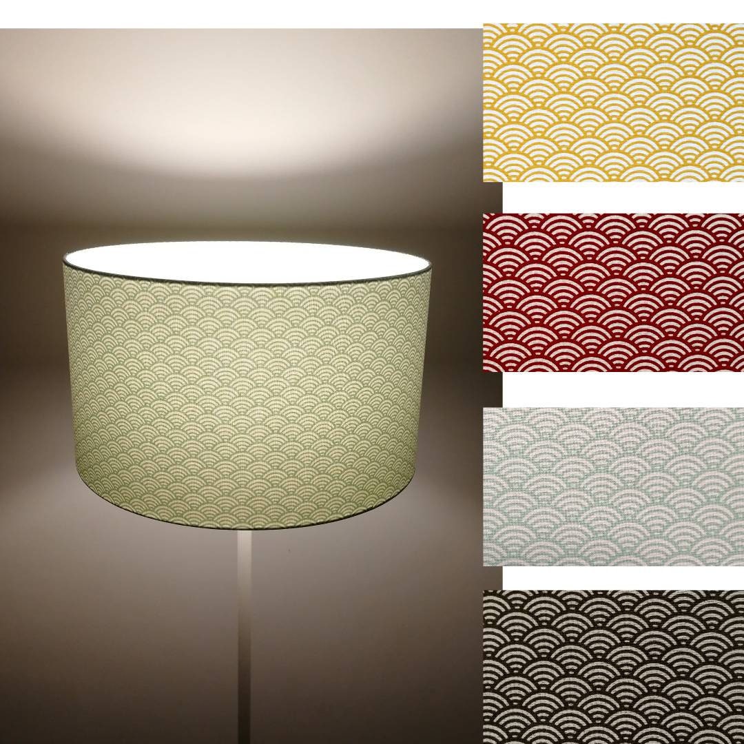Abat-Jour Rond Tissu Imprimé Vagues Jaune Rouge Vert Pastel Bleu Marine Gris Anthracite Inspiration 