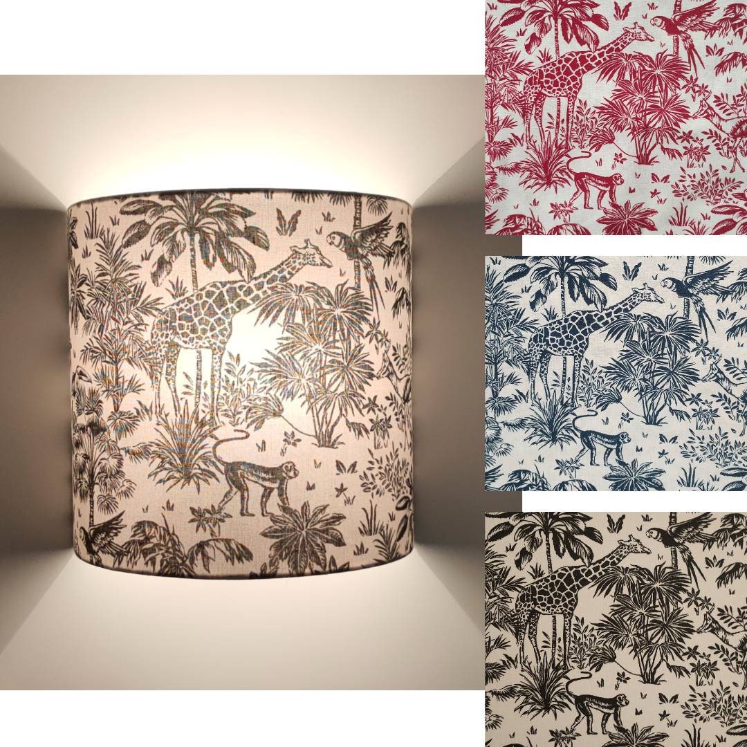 Applique Murale Demi-Cercle Design Tissu Imprimé Jungle Toile de Jouy Animaux La Savane Girafe Singe