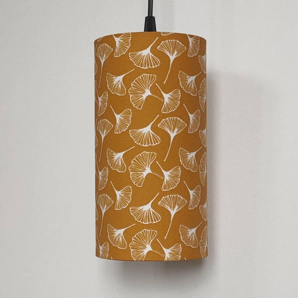 Abat-Jour Rond Tube Imprimé Gingko Pour Suspension ou Pied de Lampe Jaune Orange Vert Menthe Gris