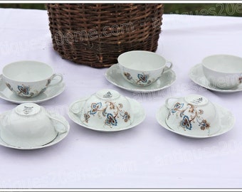 Limoges porcelain 6 tea cups from Tharaud, Ankara model