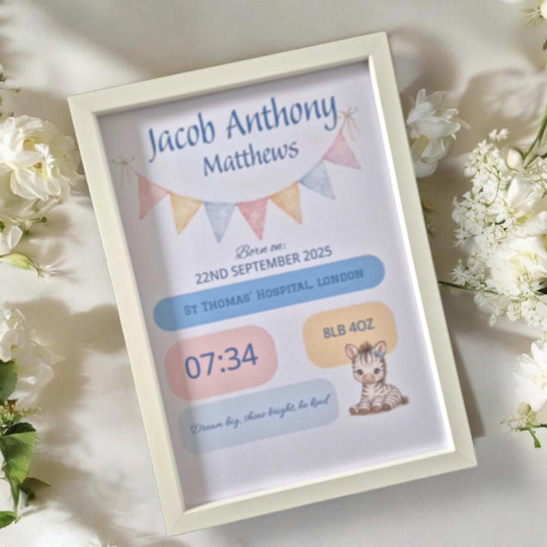 New Baby Birth Details Personalised Print | Keepsake Gift | Nursey ...