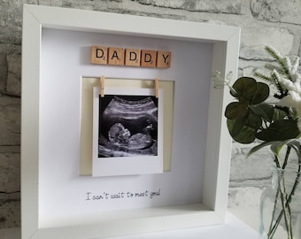 Fathers Day pregnancy photo frame with wooden scrabble tiles, baby scan photo frame, new dad gift, new parent gift.