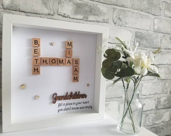 Personalised grandchildren name crossword style scrabble frame with quote, Mothers day gift, birthday gift, Christmas gift