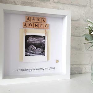 Personalised baby scan photo frame with wooden scrabble tiles and heartfelt quote | first scan gift | new baby | new parent |baby shower