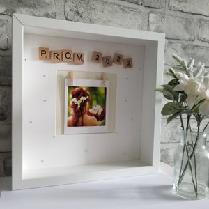 Prom night photo frame with wooden scrabble tiles