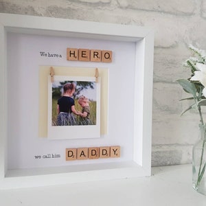 Fathers Day photo frame, I have a hero I call him Daddy, scrabble box frame, birthday gift, Father's Day gift, Christmas gift