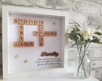 Personalised family name crossword style scrabble frame with quote, Mothers day gift, birthday gift, Christmas gift