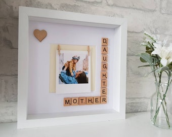 Mothers day Mother and daughter crossword style photo frame with wooden scrabble tiles